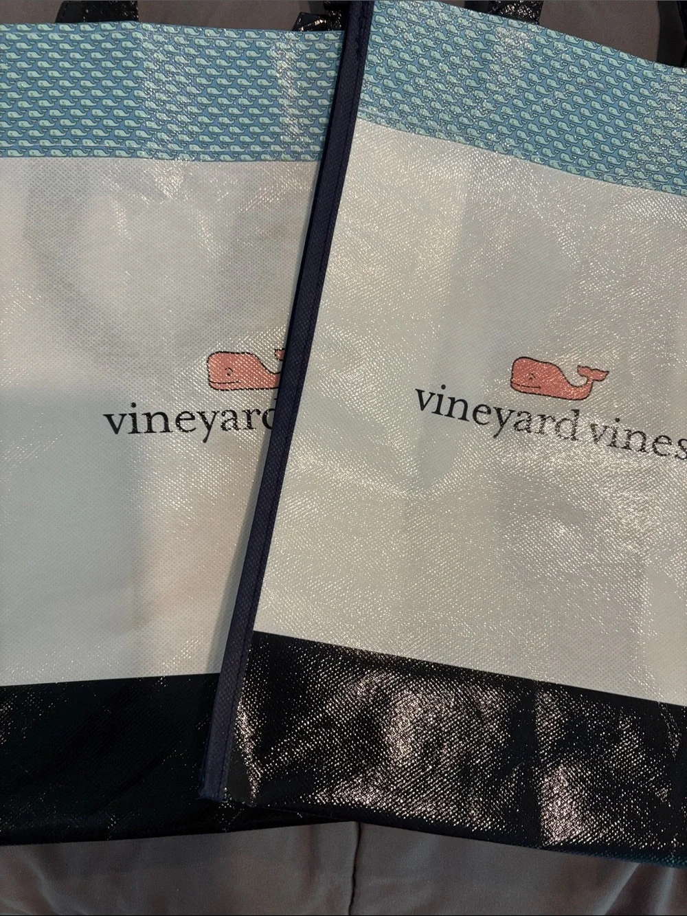 Vineyard Vines White Tote with Pink Whale and Blue Accents-Firm - Picture 1 of 2